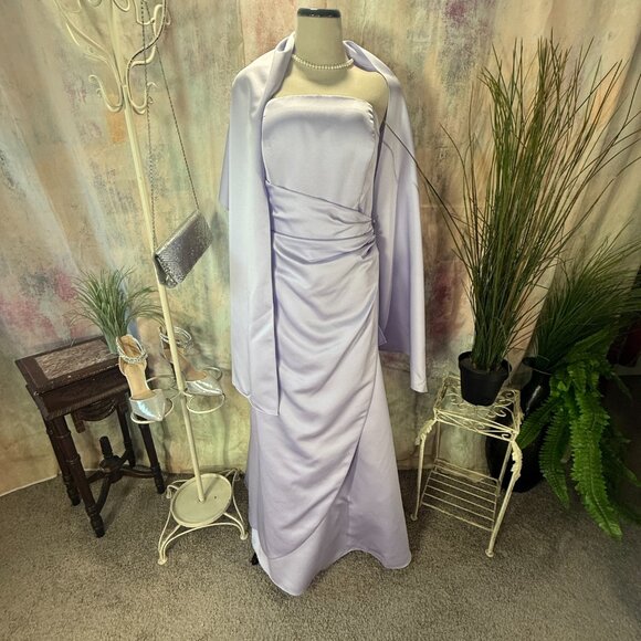 📌David's Bridal Strapless Side Drape & Brooch Satin Bridesmaid Prom Gown Scarf - Picture 1 of 16